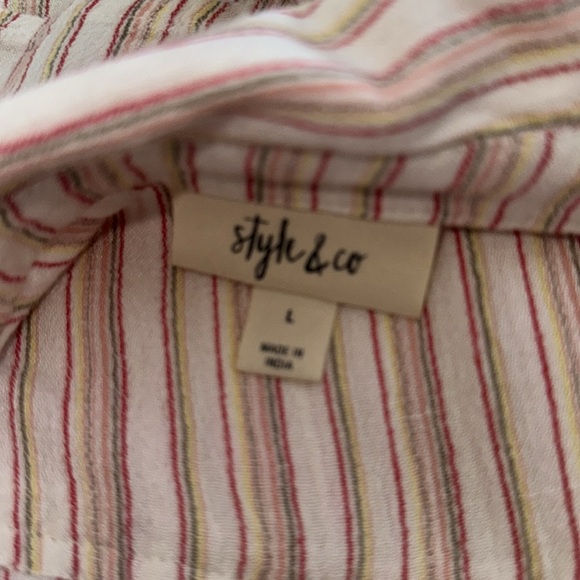 Style & co Large Short Sleeve Thin Striped 3/4 Button Down Collared Top - Picture 7 of 8